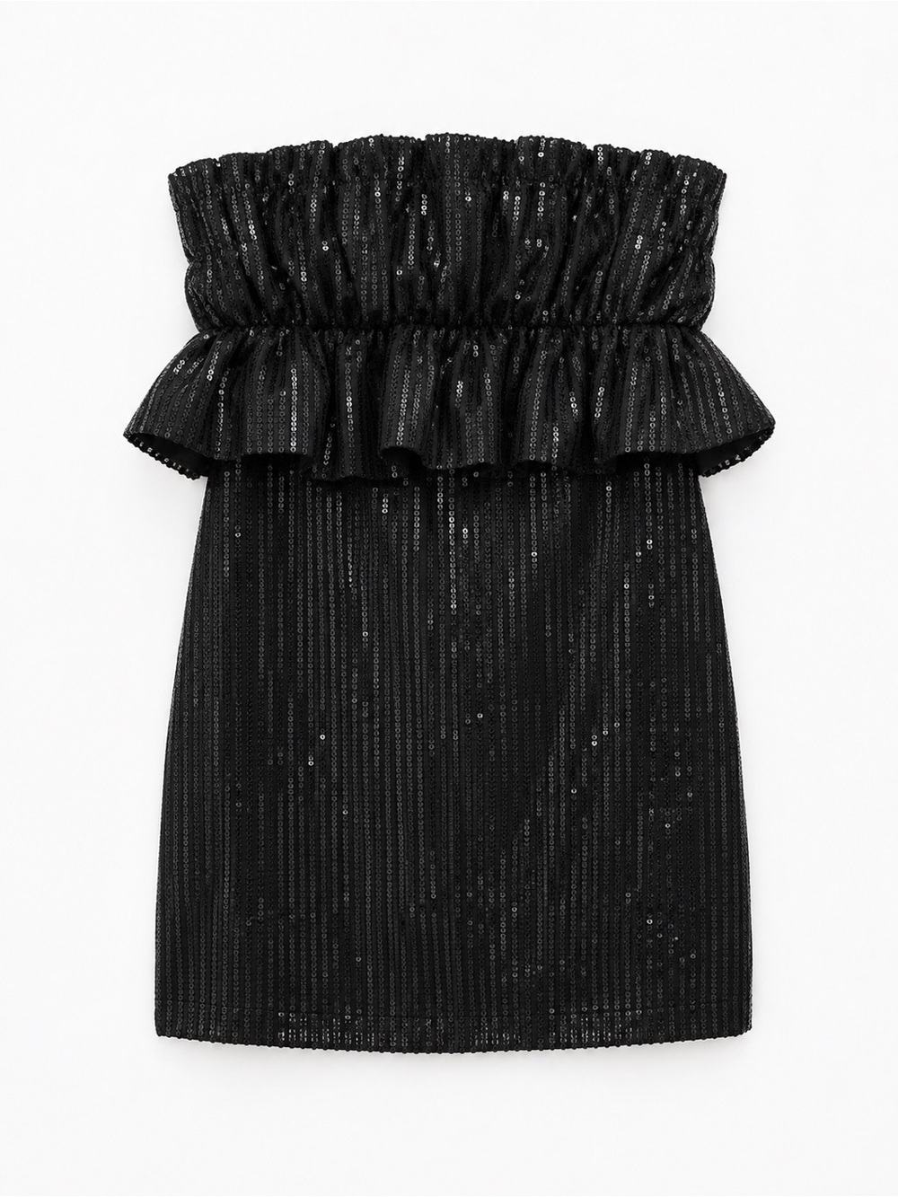 DO+BE Black Strapless Sequin Ruffle Mini Dress